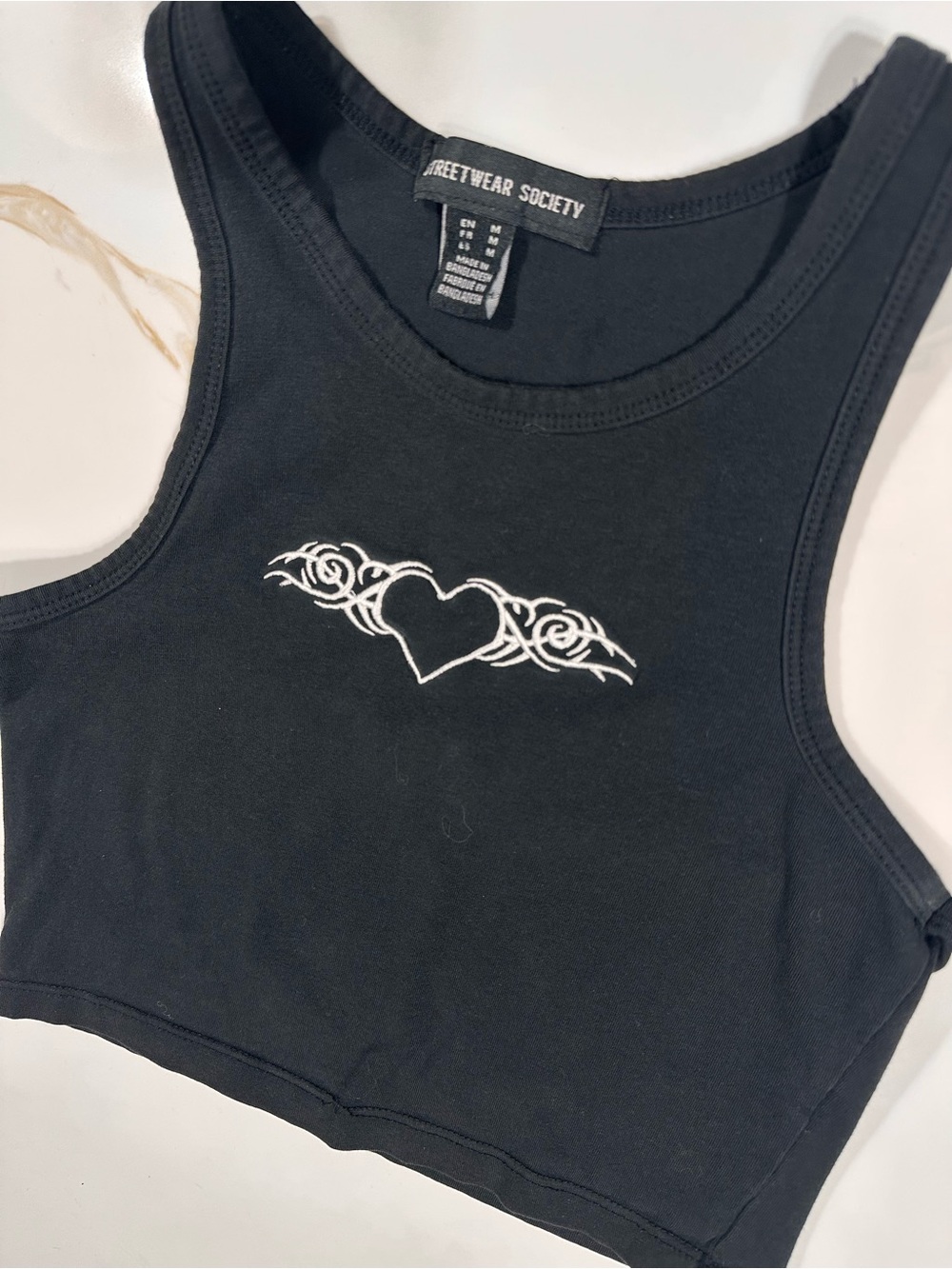 Streetwear Society Black Cropped Tank with White Heart Graphic